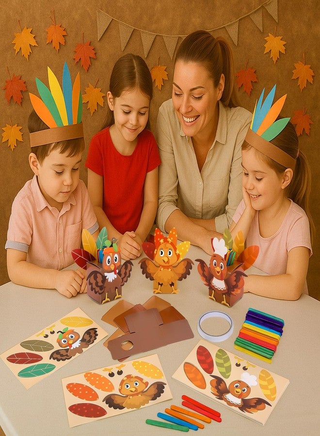 Wehhbtye 24 Set Thanksgiving Turkey Paper Jar Craft, Thankful Turkey DIY Boxes with Wooden Stick, Fall Gratitude Prayer Jar Crafts for Religious Party Supplies Handicraft Art Decoration - Image 5